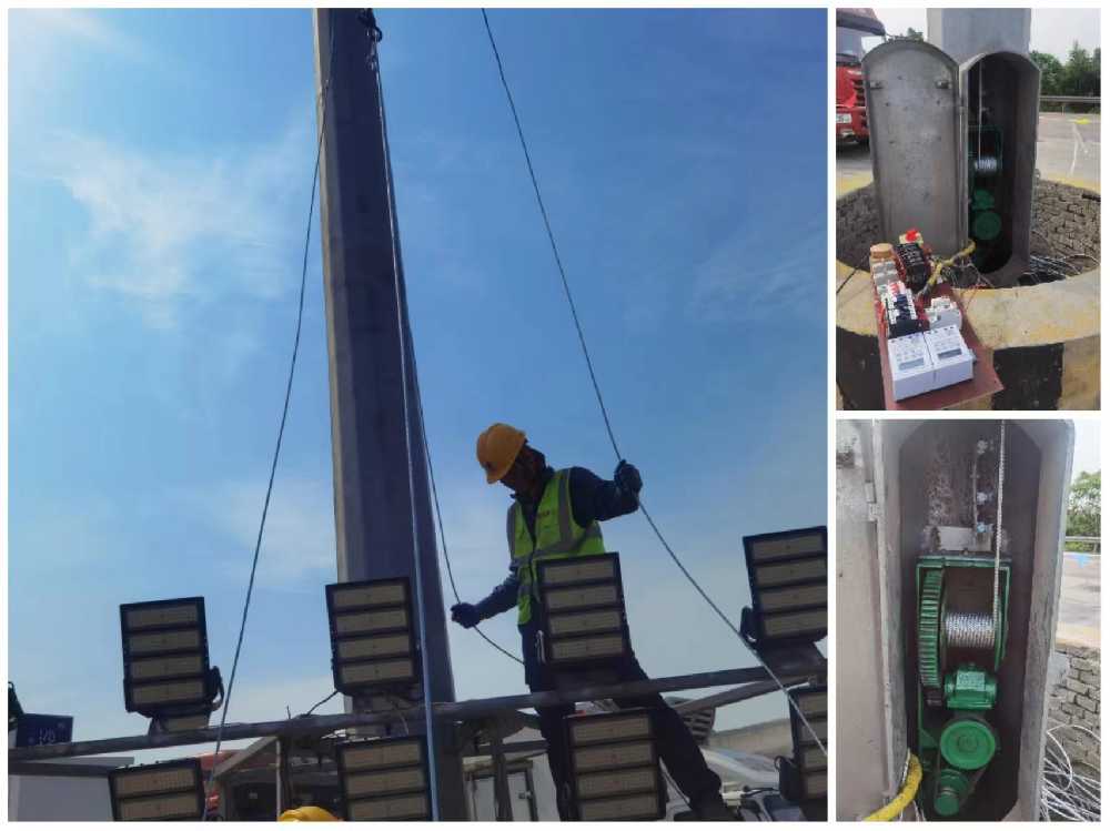 江口县京哈高速服务区改造高杆灯安装现场